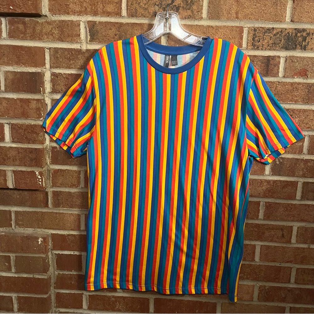 ASOS Men S Short Sleeve Vertical Rainbow Striped T-Shirt  Cotton Colorful NWOT